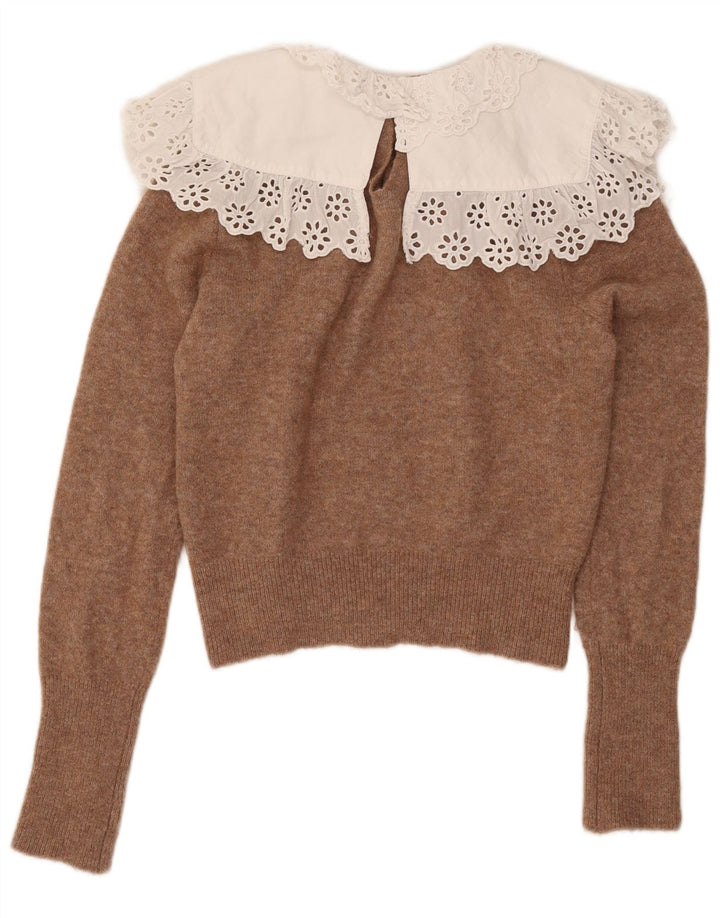 Zara Γυναικείο Crop Boat Neck Jumper πουλόβερ UK 14 Μεσαίο καφέ πολυεστέρας