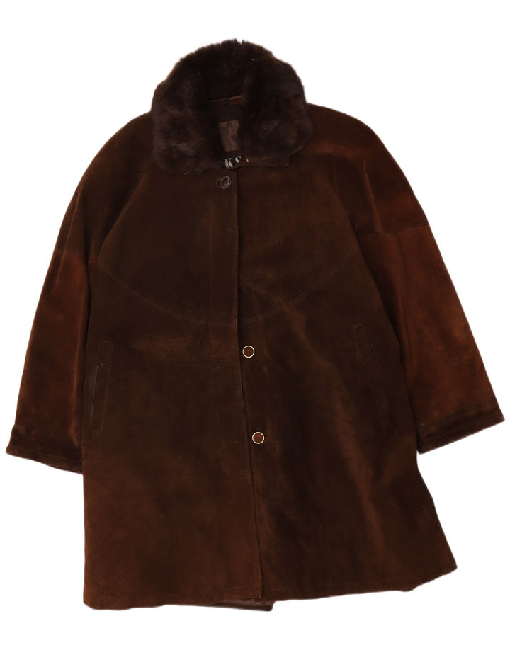 Vintage Γυναικείο Suede Oversized Πανωφόρι IT 44 Δερμάτινο Μεσαίο Καφέ