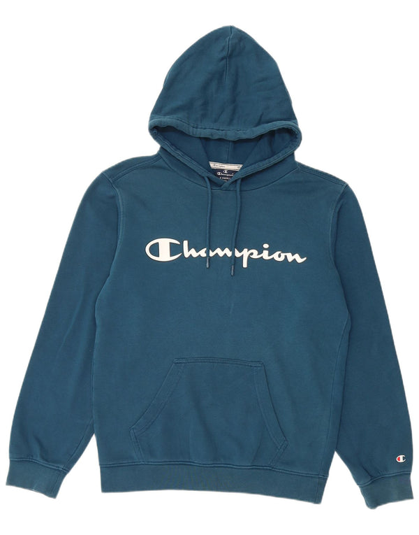 Champion Mens Graphic Hoodie Jumper XS Blue Cotton