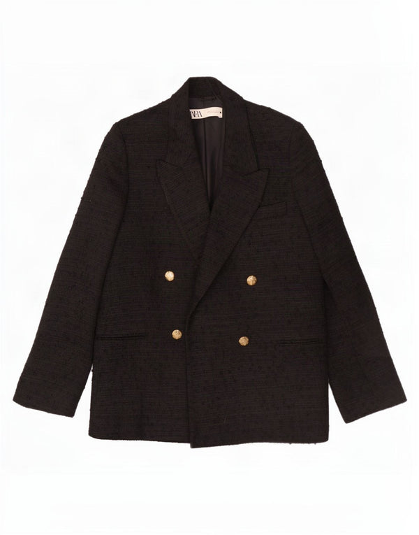 Zara Mens Double Breasted Blazer Jacket UK 36 Small Black Flecked Polyester