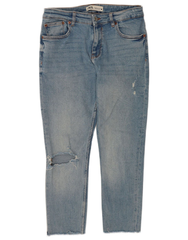 ZARA Womens Distressed Cropped Jeans EU 40 Medium W30 L23 Blue