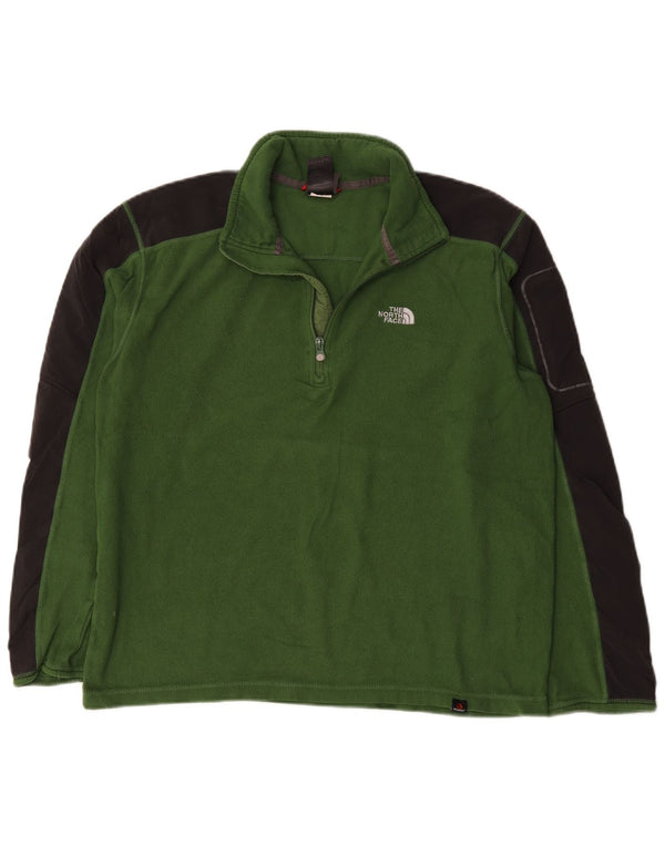 The North Face Mens Zip Neck Fleece Jumper Medium Green Colourblock