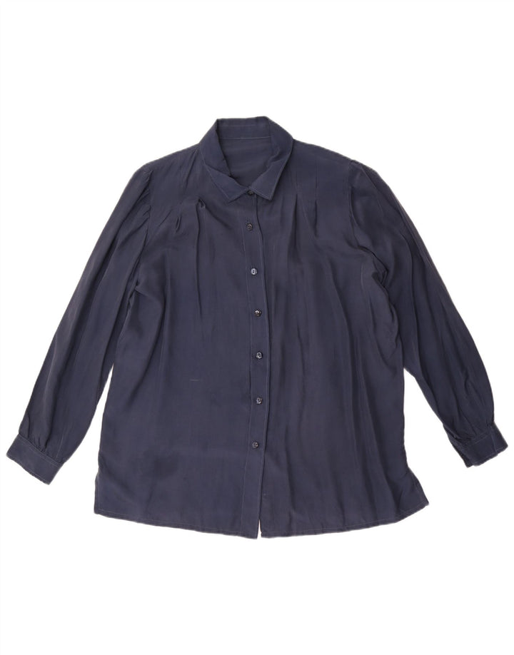 Vintage γυναικείο πουκάμισο μπλούζα UK 14 Large Navy Blue