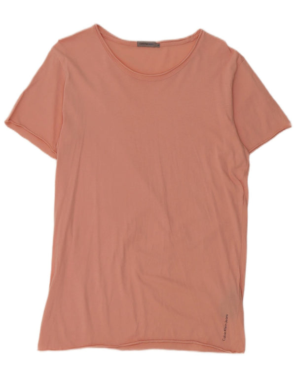 Calvin Klein Jeans Γυναικείο T-Shirt Top UK 14 Medium Pink Cotton