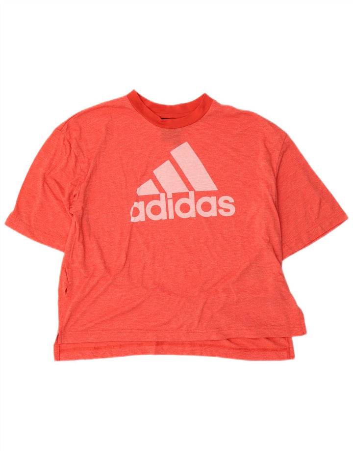 Γυναικείο γραφικό μπλουζάκι Adidas Top UK 12/14 Μεσαίο κόκκινο πολυεστέρα