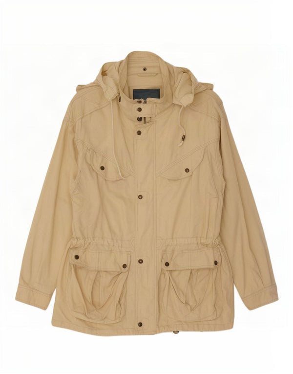 Leader Mens Hooded Utility Jacket UK 40 Large Beige Cotton