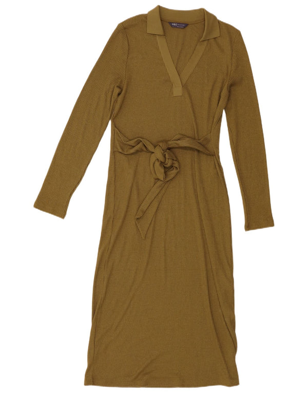 Marks & Spencer Γυναικείο μακρυμάνικο φόρεμα UK 8 Small Khaki Polyester