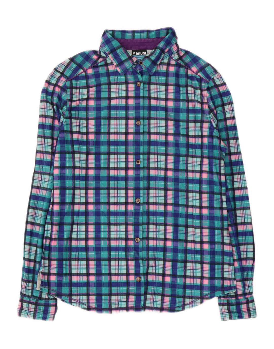 BRUGI Γυναικείο φανελένιο πουκάμισο UK 14 Large Blue Check