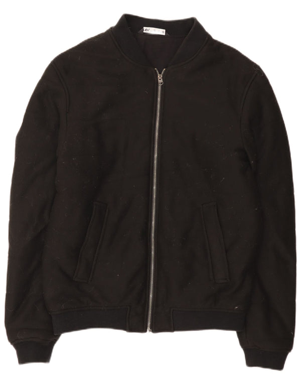 Zara Mens Bomber Jacket UK 40 Large Black Cotton