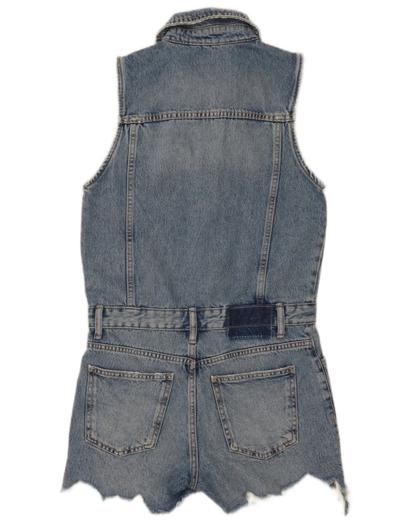 Zara Γυναικείο Αμάνικο Τζιν Playsuit UK 10 Small μπλε βαμβακερό