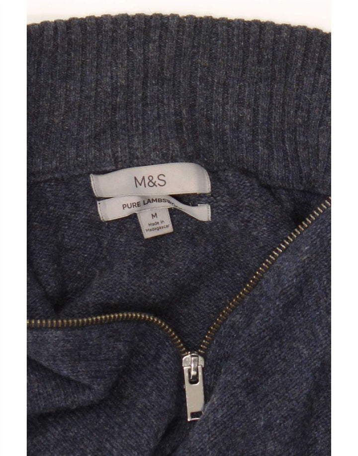 Marks & Spencer Ανδρικό πουλόβερ με φερμουάρ με φερμουάρ, μεσαίο μπλε ναυτικό, μαλλί αρνιού