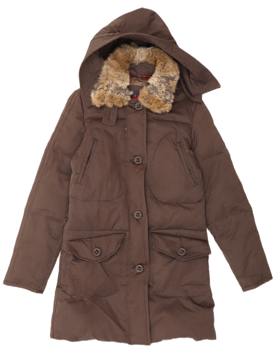 KAPPA Womens Hooded Padded Coat UK 10 Small Brown Polyester