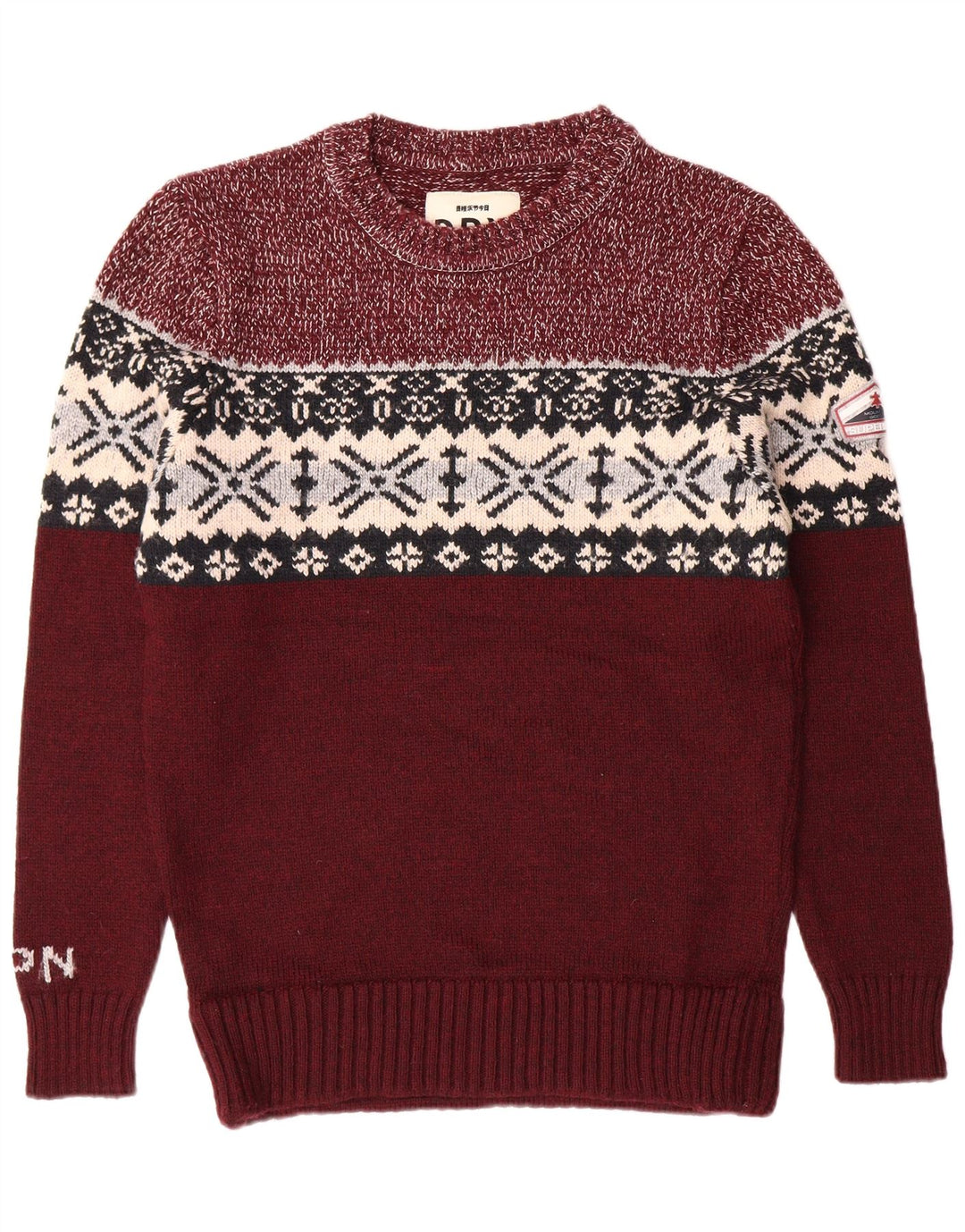 Ανδρικό πουλόβερ SUPERDRY Crew Neck Jumper XL Burgundy Fair Isle Classic