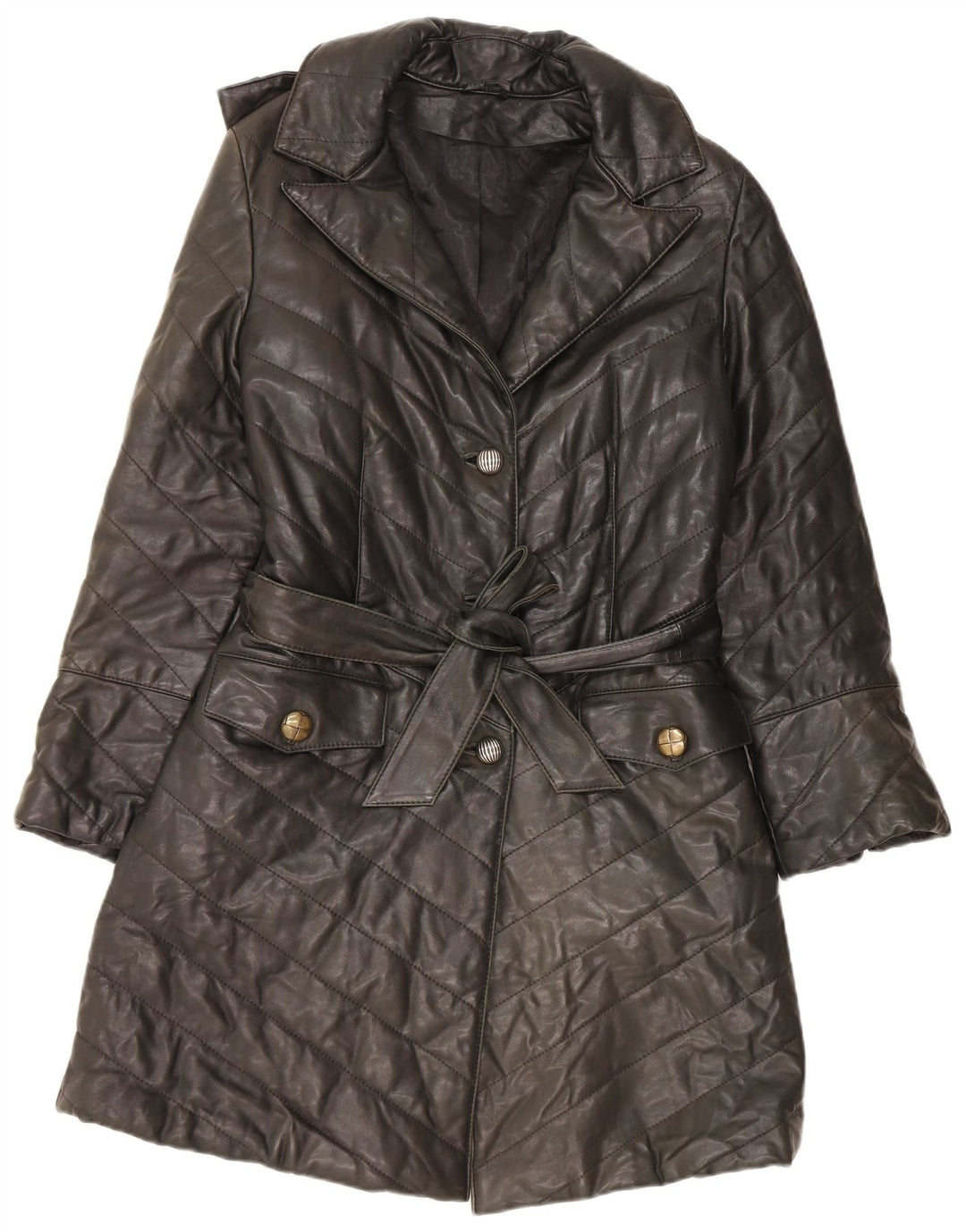 Vintage Γυναικείο Δερμάτινο Παλτό UK 14 Medium Black Leather