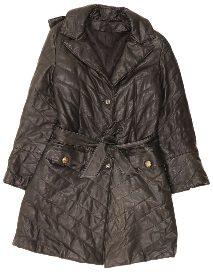 Vintage Γυναικείο Δερμάτινο Παλτό UK 14 Medium Black Leather