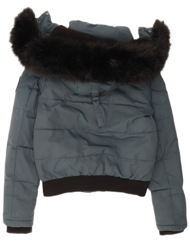 Superdry γυναικείο μπουφάν με κουκούλα Bomber padded UK 14 Medium Blue Colourblock