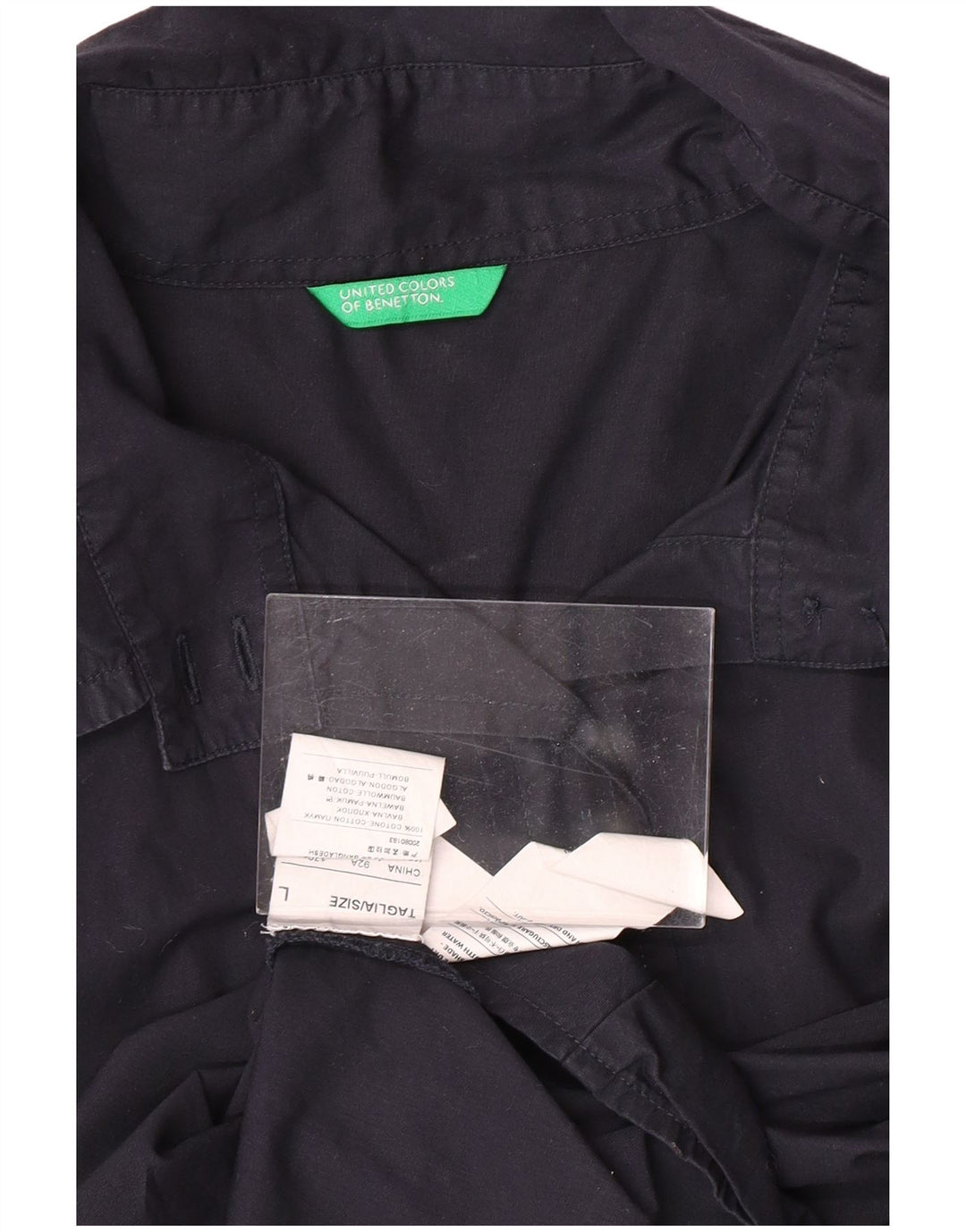 BENETTON Γυναικείο κοντομάνικο πουκάμισο UK 14 Large navy μπλε βαμβακερό