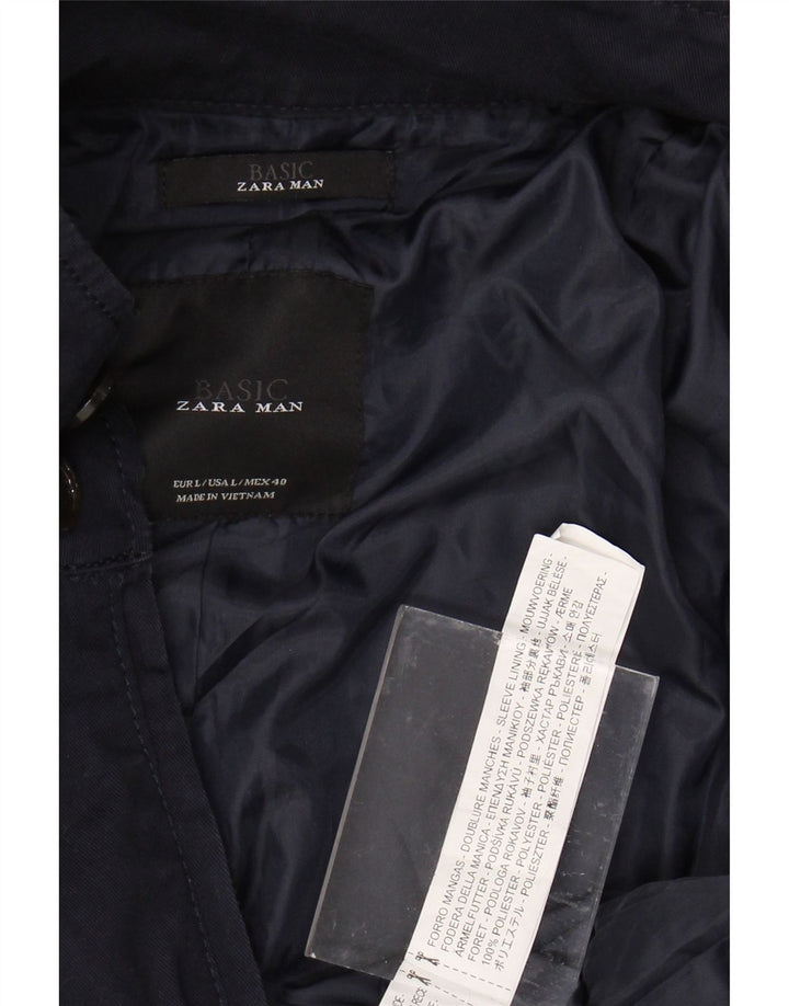 ZARA Ανδρικό Στρατιωτικό Μπουφάν UK 40 Large Navy Blue Polyester