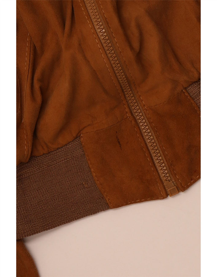 VINTAGE Γυναικείο Suede Bomber Jacket IT 46 Large Brown Δερμάτινο
