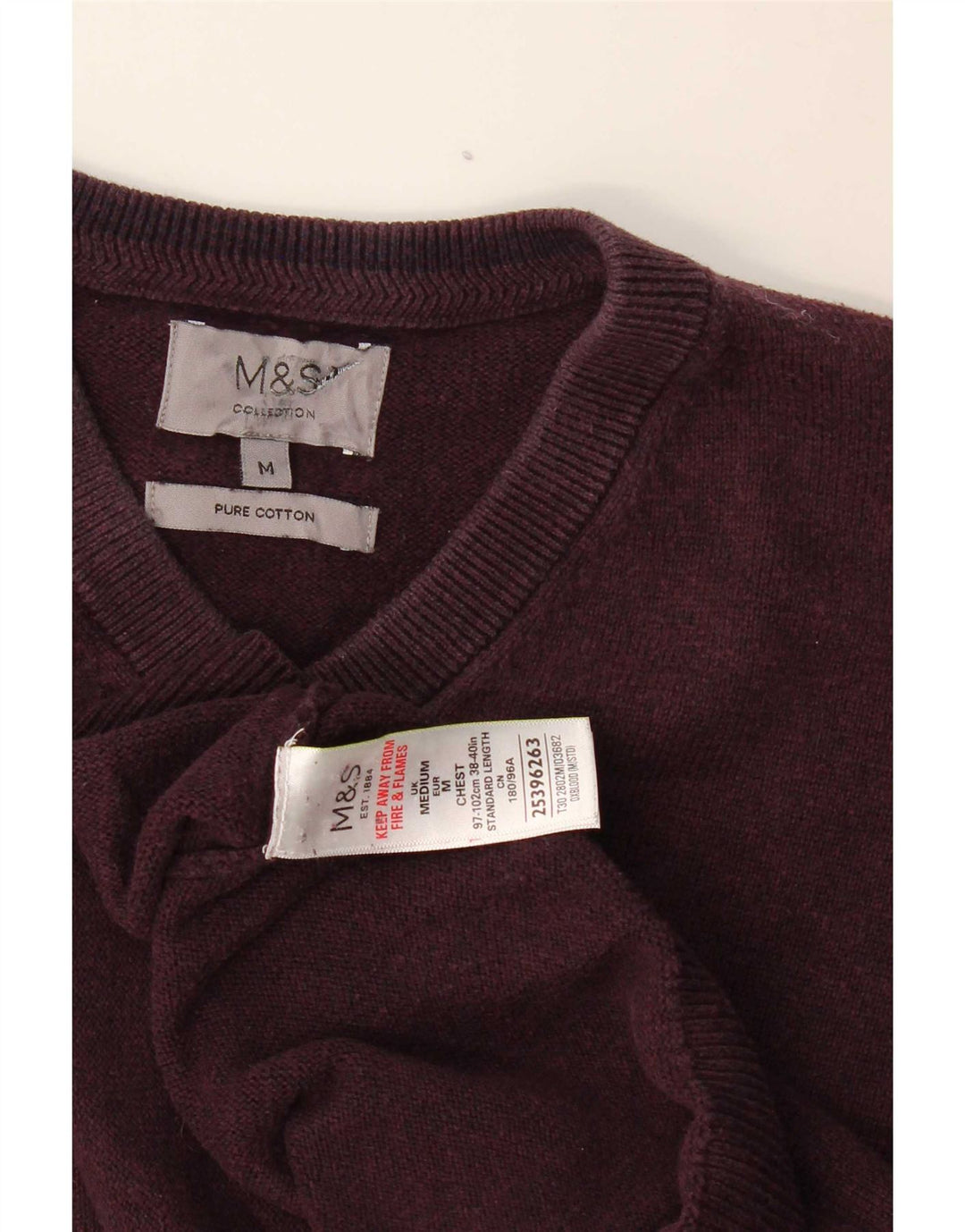 Marks & Spencer Γυναικείο πουλόβερ με λαιμόκοψη με V λαιμόκοψη UK 14 Medium Burgundy