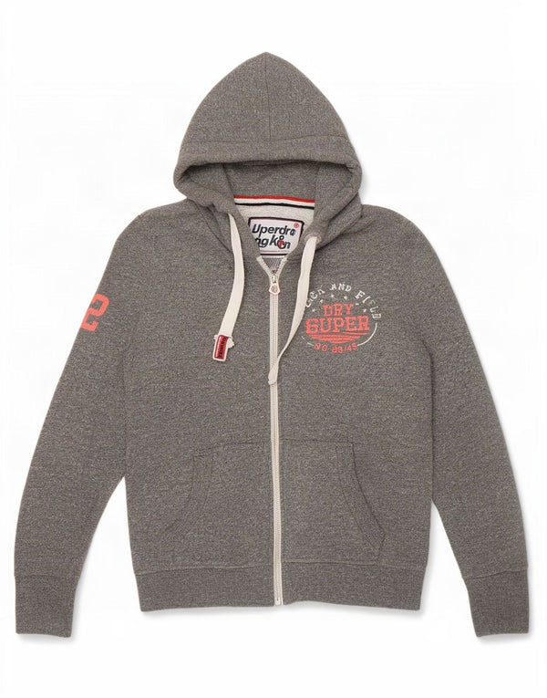Superdry γυναικείο πουλόβερ με κουκούλα με φερμουάρ UK 14 μεσαίο βαμβακερό γκρι