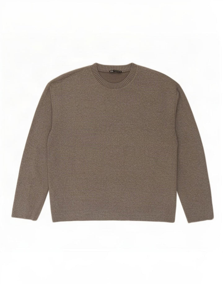 Zara Γυναικείο πουλόβερ με λαιμόκοψη UK 16 Large Grey Polyester