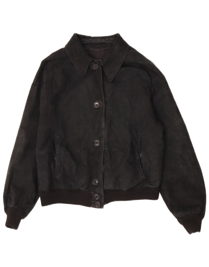 Vintage Γυναικείο Crop Suede Jacket UK 14 Medium Black