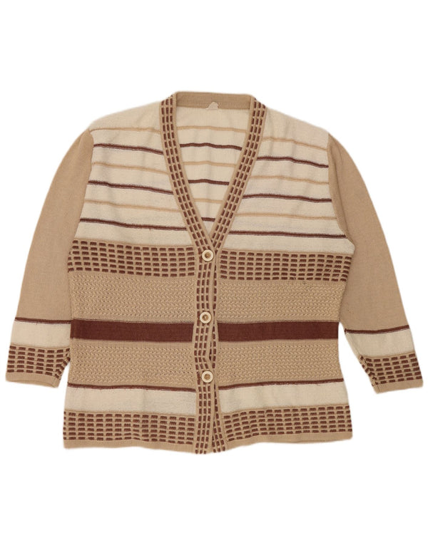 Vintage γυναικείο πουλόβερ ζακέτα 3/4 μανίκια UK 18 XL μπεζ ριγέ βισκόζη