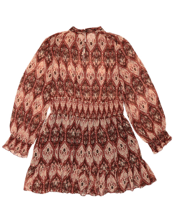 Zara γυναικείο μακρυμάνικο φόρεμα A-line UK 18 XL καφέ Paisley Polyester