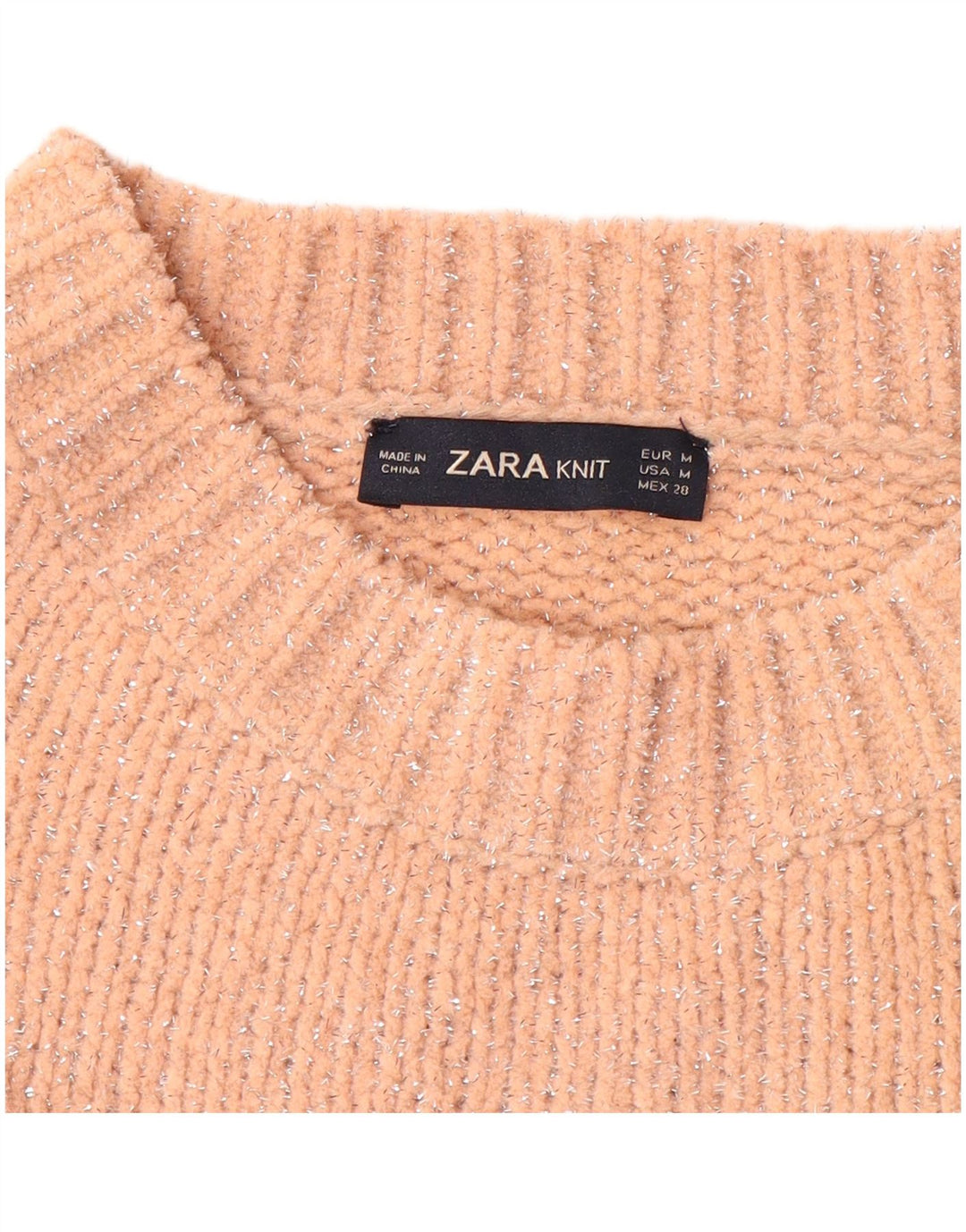 ZARA Womens Oversized Crew Neck Jumper Sweater UK 14 Medium Pink Flecked