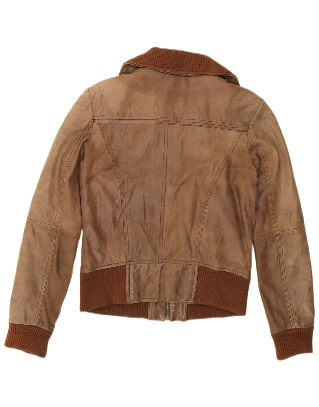 Bershka Γυναικείο Δερμάτινο Bomber Jacket UK 14 Large Brown Δερμάτινο