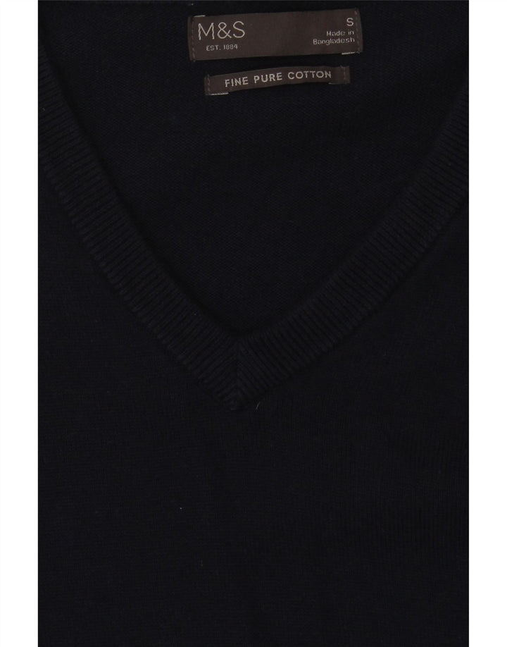 Marks & Spencer Ανδρικό πουλόβερ με λαιμόκοψη με V-λαιμόκοψη Μικρό μπλε βαμβακερό