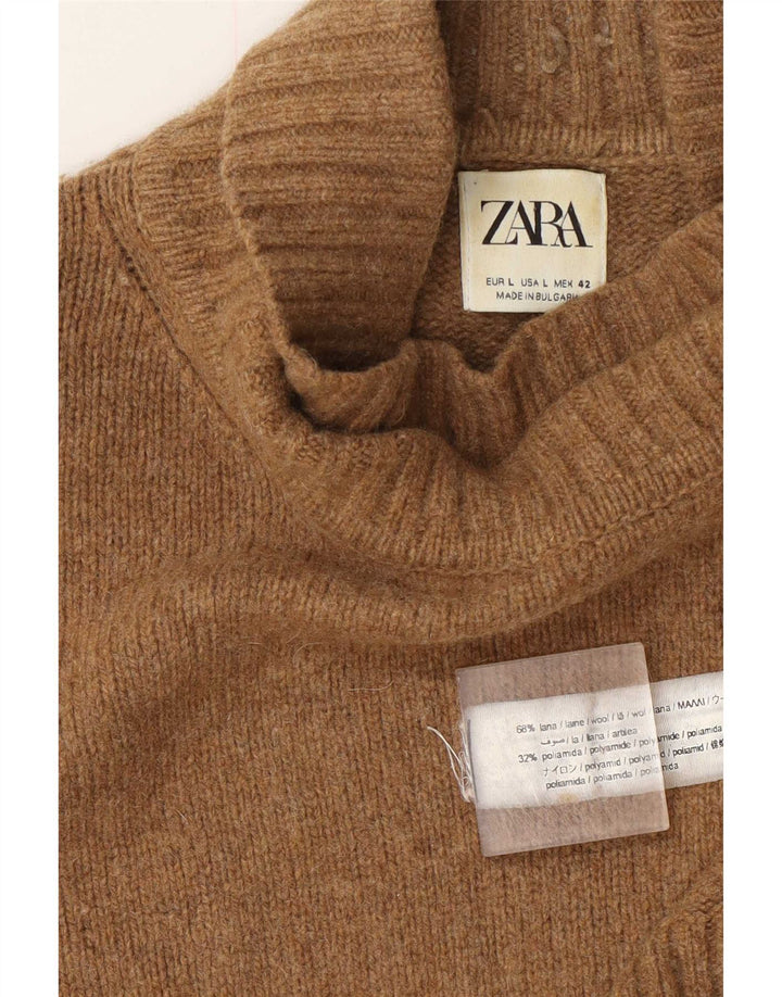 Ανδρικό πουλόβερ Zara με ρολό λαιμόκοψη Μάλλινο μεγάλο μπεζ
