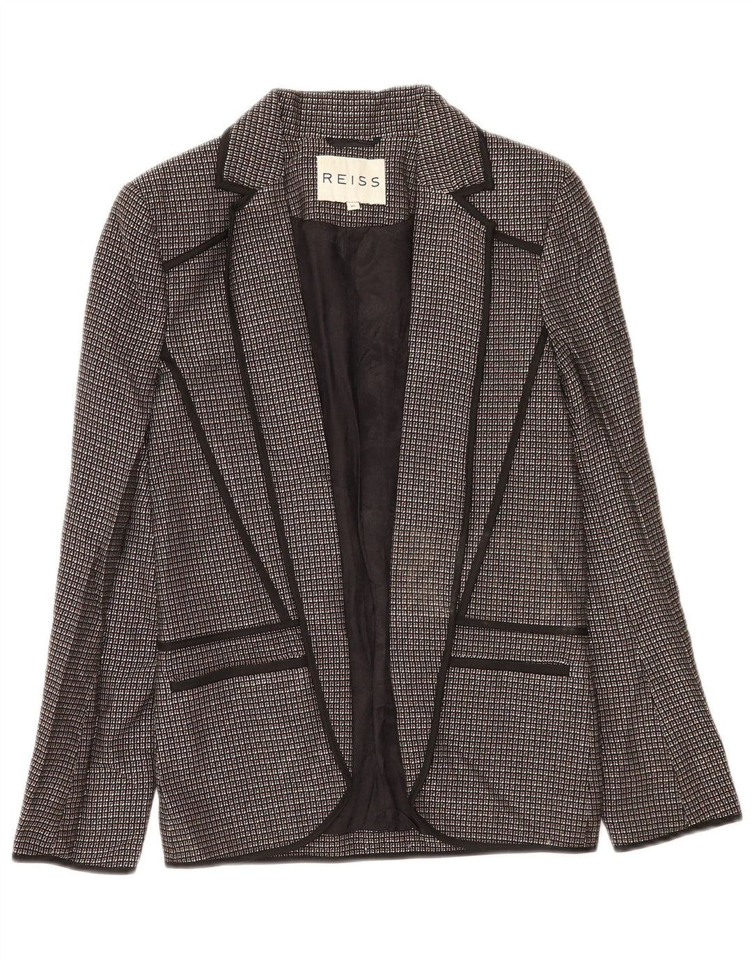 Reiss Womens Open Blazer Jacket UK 6 XS Black Check Viscose