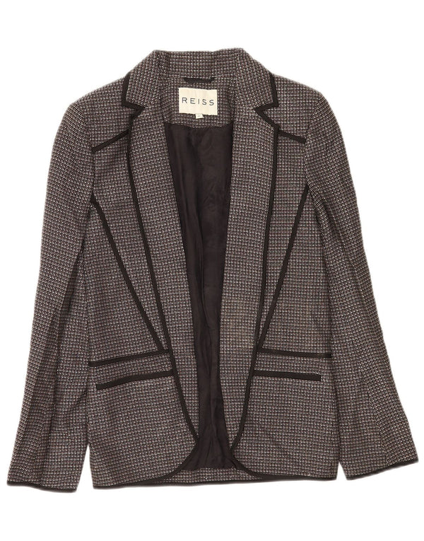 Reiss Womens Open Blazer Jacket UK 6 XS Black Check Viscose