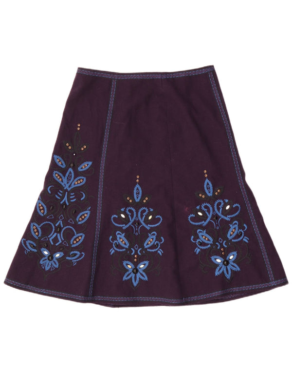 Monsoon γυναικεία γραφική φούστα A-Line UK 14 Large W32 Purple Floral Polyester