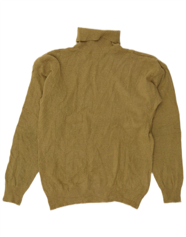 VINTAGE Γυναικείο πουλόβερ με ρολό λαιμόκοψη UK 14 Medium Khaki Lambswool