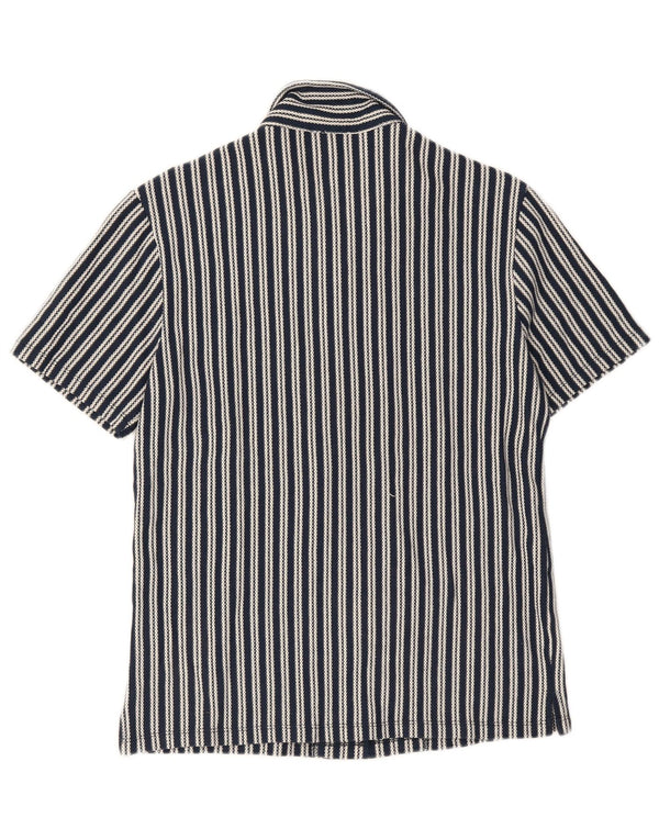 Reiss Mens Short Sleeve Shirt Medium Navy Blue Striped Cotton