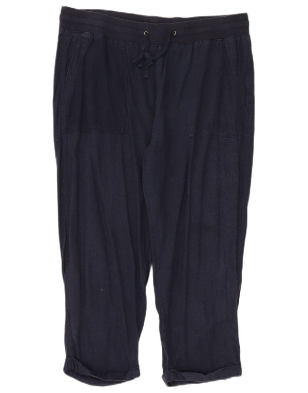 M&Co Γυναικείο Cropped Παντελόνι UK 18 XL W38 L24 Navy Blue Λινά