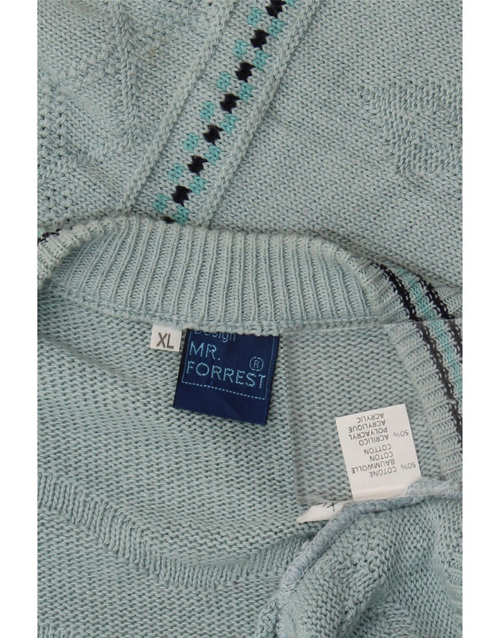 Ανδρικό πουλόβερ με ζακέτα Mr. Forrest XL Blue Geometric Cotton