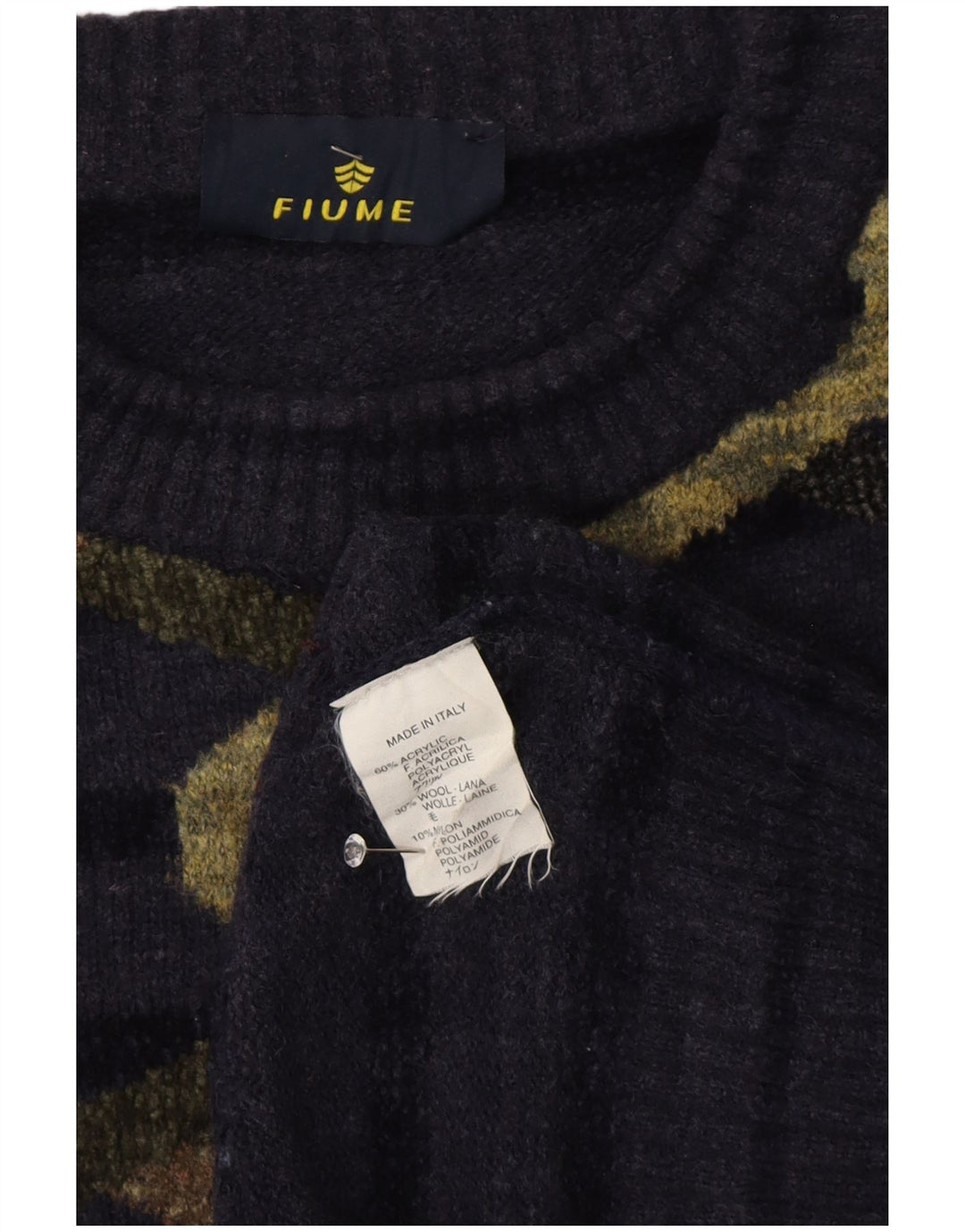 Fiume Ανδρικό Abstract Pattern πουλόβερ με λαιμόκοψη XL Navy μπλε ριγέ