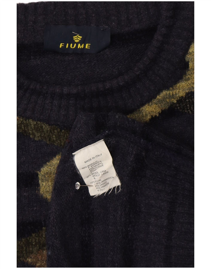 Fiume Ανδρικό Abstract Pattern πουλόβερ με λαιμόκοψη XL Navy μπλε ριγέ