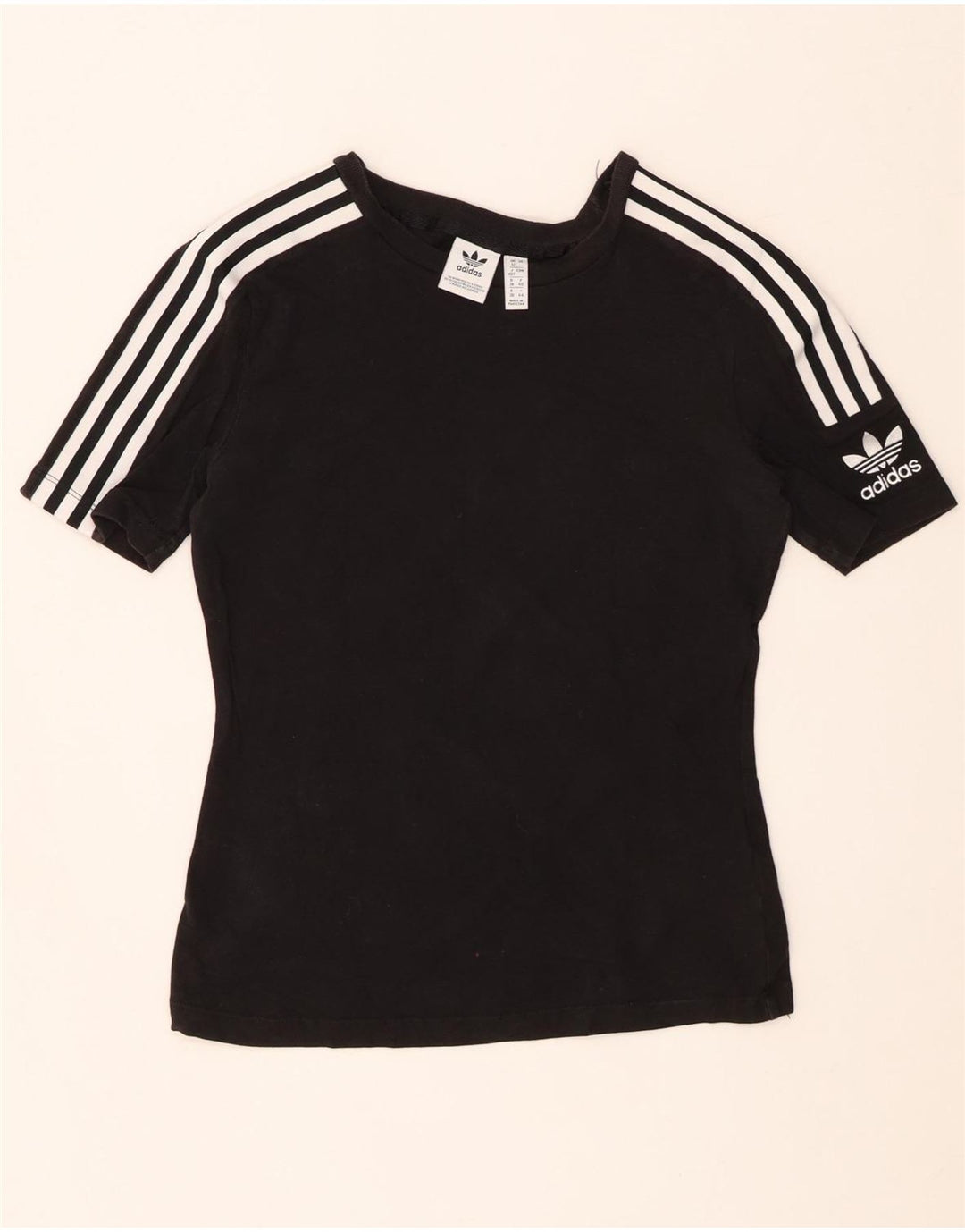 Γυναικείο T-Shirt ADIDAS Top UK 12 μεσαίο μαύρο βαμβακερό