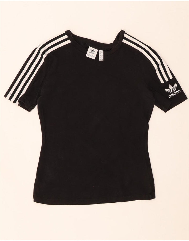 Γυναικείο T-Shirt ADIDAS Top UK 12 μεσαίο μαύρο βαμβακερό