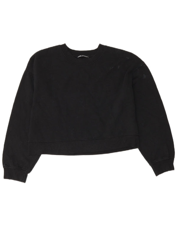 Zara Γυναικεία φούτερ Oversized Crop Jumper UK 10 Small Black Cotton