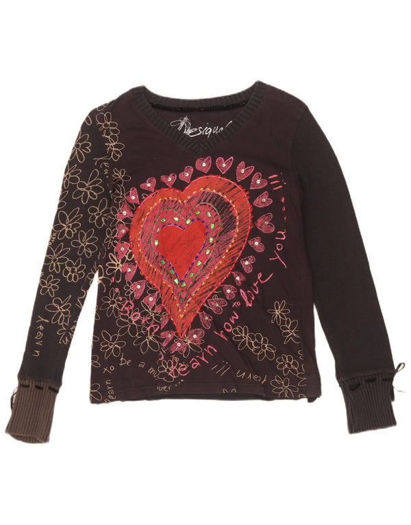 Desigual Γυναικείο τοπ μακρυμάνικο UK 18 XL Μαύρη φλοράλ βαμβακερή καρδιά