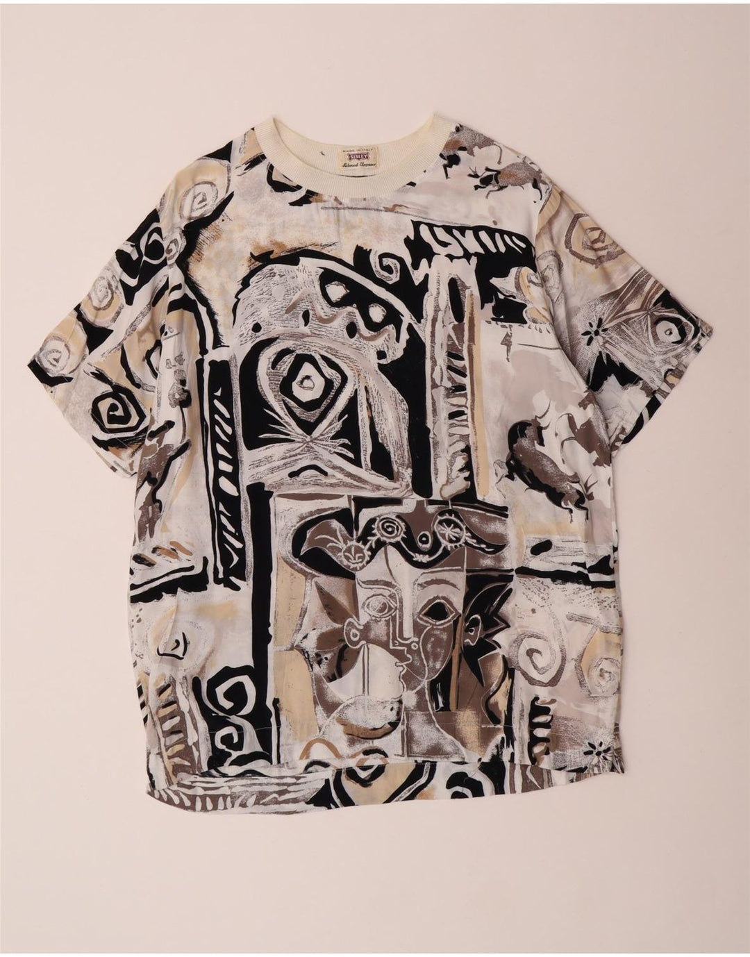 Γυναικείο Longline Graphic T-Shirt Sisley Top IT 44 Medium Beige Viscose