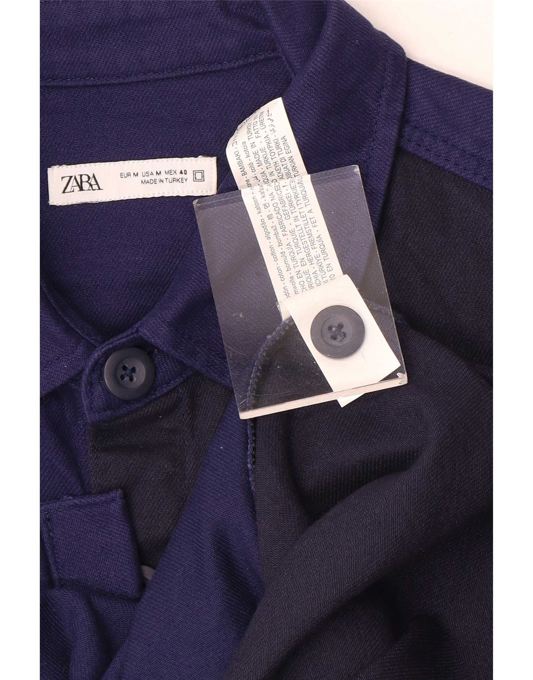 Ανδρικό πουκάμισο Zara με μεσαίο μπλε ναυτικό χρώμα, βαμβακερό