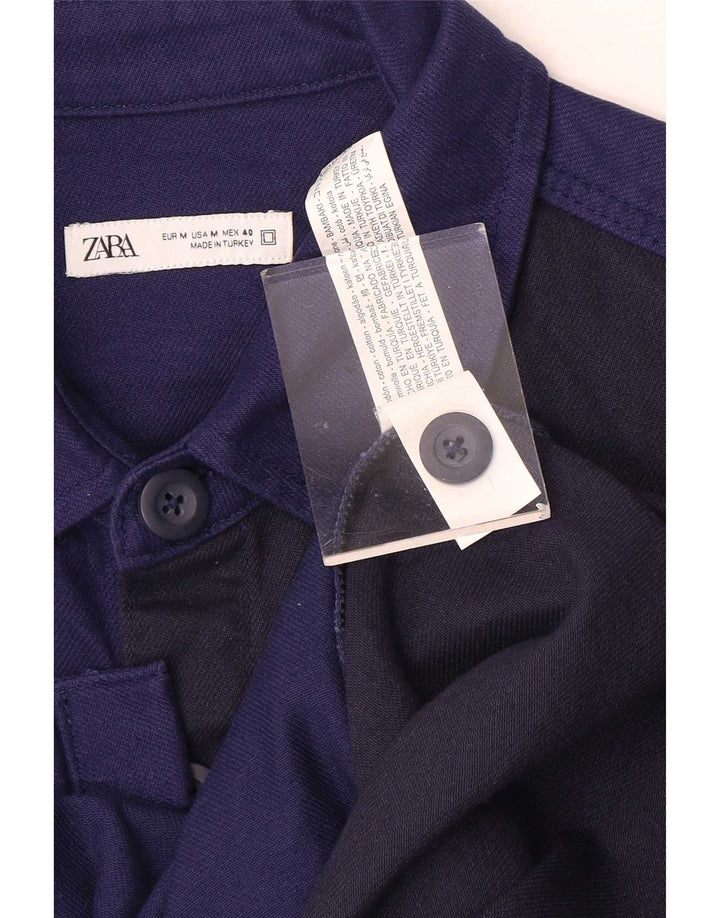 Ανδρικό πουκάμισο Zara με μεσαίο μπλε ναυτικό χρώμα, βαμβακερό
