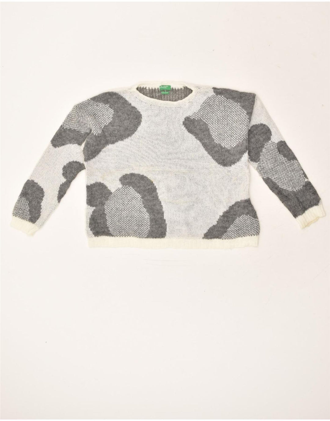 BENETTON Womens Crop Crew Neck Jumper Sweater UK 12 Medium Grey | Vintage Benetton | Thrift | Second-Hand Benetton | Used Clothing | Messina Hembry 